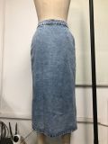 SC High Waisted Single Breasted Denim Half Body Skirt GYXN-30592