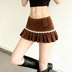 SC Lace Patchwork Solid Color Pleated Mini Skirts GWEN-JMKD46146