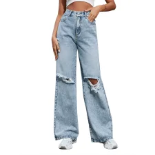 SC Fashion Holes High Waist Wide Leg Jeans GYXN-10193
