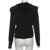 SC Furzzy Neck Patchwork Solid Color Coat XEF-K25C85246