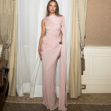 SC Solid Color Ribbon Ruched Long Dress XEF-K25D87615