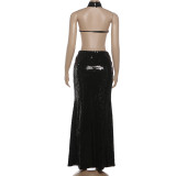 SC Backless Hollow Out Sequin Maxi Dress XEF-K25D84818