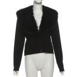 SC Furzzy Neck Patchwork Solid Color Coat XEF-K25C85246