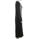 SC Lace Patchwork Deep V Neck Split Long Dress XEF-K25D87336