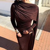 SC Solid Color Long Sleeve Ruched Maxi Dress XEF-K25D85711