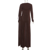SC Solid Color Long Sleeve Ruched Maxi Dress XEF-K25D85711