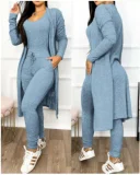 SC Plus Size Long Sleeve Solid Color Long Coat+Jumpsuit 2 Piece Set GJMF-97763