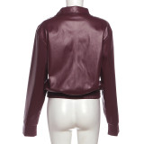 SC Solid Color Zipper Leather Coat XEF-K25C85370