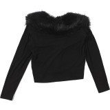 SC Furzzy Neck Patchwork Solid Color Coat XEF-K25C85246