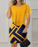 SC Retro Chiffon Round Neck Midi Dress GJMF-97750