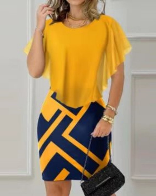 SC Retro Chiffon Round Neck Midi Dress GJMF-97750