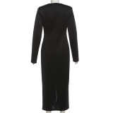 SC Lace Patchwork Deep V Neck Split Long Dress XEF-K25D87336