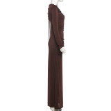 SC Solid Color Long Sleeve Ruched Maxi Dress XEF-K25D85711