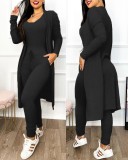 SC Plus Size Long Sleeve Solid Color Long Coat+Jumpsuit 2 Piece Set GJMF-97763