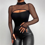 SC Mesh Hollow Out Tight Tops GJMF-97793