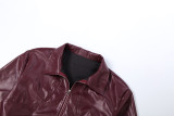 SC Solid Color Zipper Leather Coat XEF-K25C85370