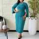 SC Plus Size Solid Color 3/4 Sleeve Midi Dress GATE-609
