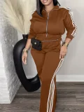 SC Plus Size Stripe Patchwork Zipper Two Piece Pants Set ZDF-33306