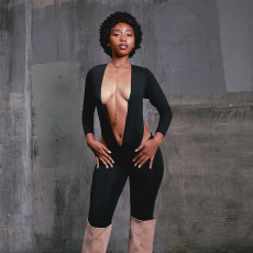 SC Deep V Neck Long Sleeve Hollow Out Jumpsuit GDSF-D25JP487