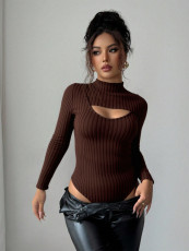 SC Hollow Out Long Sleeve Slim Bodysuit GZJF-12030