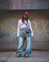 SC Plus Size Retro Faux Two-Piece Skirted Edge Jeans GYLN-8734