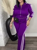 SC Plus Size Stripe Patchwork Zipper Two Piece Pants Set ZDF-33306