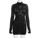 SC Solid Color Hollow Out Mini Dress GDSF-D25DS494