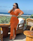SC Solid Color Tassel Tops Split Hollow Out Skirt 2 Piece Set AL-1086