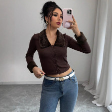 SC Retro Fur Collar Long Sleeve Top GZJF-2645