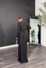SC Solid Color Tie Up Irregular Split Maxi Dress QODY-6072
