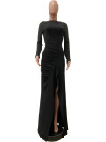 SC Solid Color Tie Up Irregular Split Maxi Dress QODY-6072