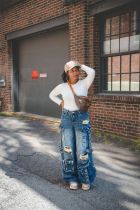 SC Plus Size Fashion Washed Multi-pockets Jeans GYLN-8409