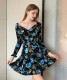 SC Long Sleeve V Neck Print Ruffles Mini Dress GJMF-97809