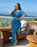 SC Solid Color Tassel Tops Split Hollow Out Skirt 2 Piece Set AL-1086