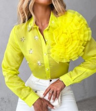 SC 3D Floral See Through Diamond-Studded Shirt GJMF-97771