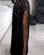 SC Mesh Patchwork Print Long Sleeve Split Maxi Dress GJMF-97759