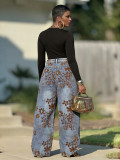 SC Plus Size Retro Flocked Floral Print Jeans GYLN-8430