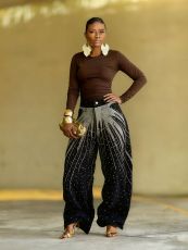 SC Washed Rhinestone Wide Leg Jeans GYLN-8406