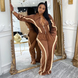 SC Contrast Color Zipper Tops Two Piece Pants Set MXBF-D25ST390