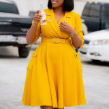 SC Plus Size Solid Color Long Sleeve Midi Dress GCZF-8647