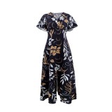 SC Print Ruffles Sleeve V Neck Midi Dress GYLY-10913