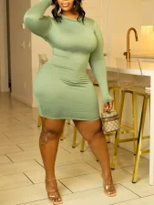 SC Long Sleeve Solid Color Mini Dress ZDF-31366