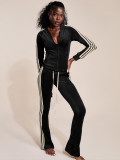 SC Stripe Patchwork Zipper Two Piece Pants Set CH-25067
