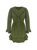 SC Solid Color V Neck Long Sleeve Mini Dress ZDF-33130