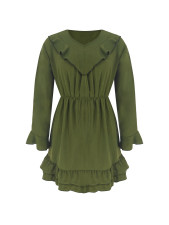 SC Solid Color V Neck Long Sleeve Mini Dress ZDF-33130