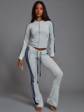SC Stripe Patchwork Zipper Two Piece Pants Set CH-25067