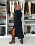 SC Solid Color Long Sleeve Maxi Dress ZDF-33500