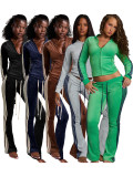 SC Stripe Patchwork Zipper Two Piece Pants Set CH-25067
