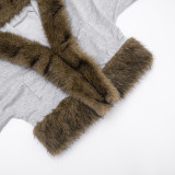 SC Patchwork Furzzy Neck Hooded Cardigan GDSF-J25TP395