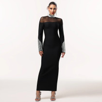 SC Long Sleeve Hot Drill Slim Maxi Dress BY-7592